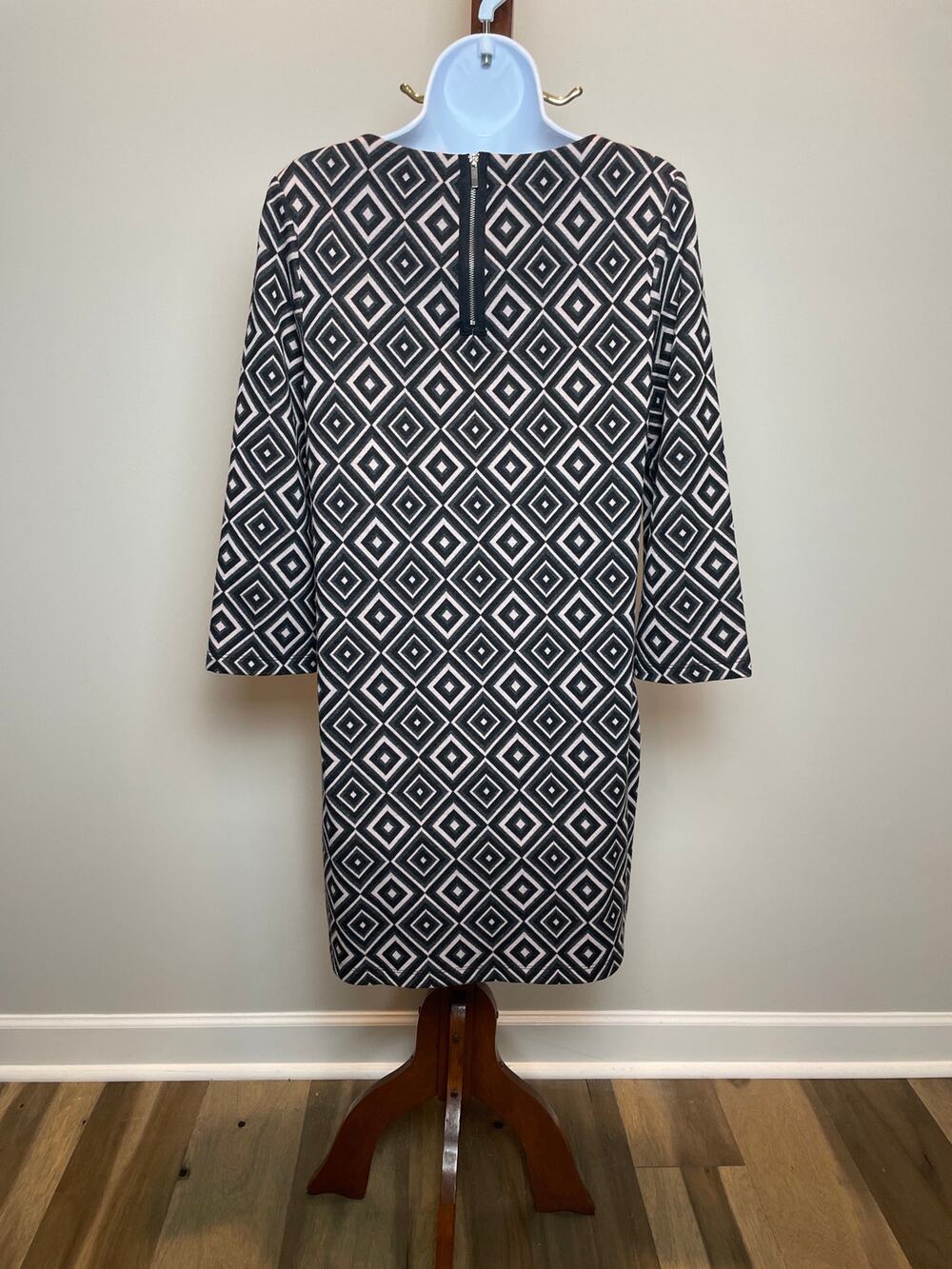 Grace Elements Geometric Diamond Print Dress Size 6 Long Sleeve